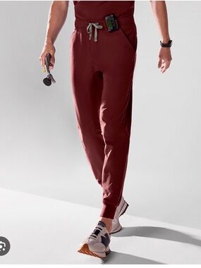 Figs Men's Maroon Jogger Sweatpants with Gray Drawstring